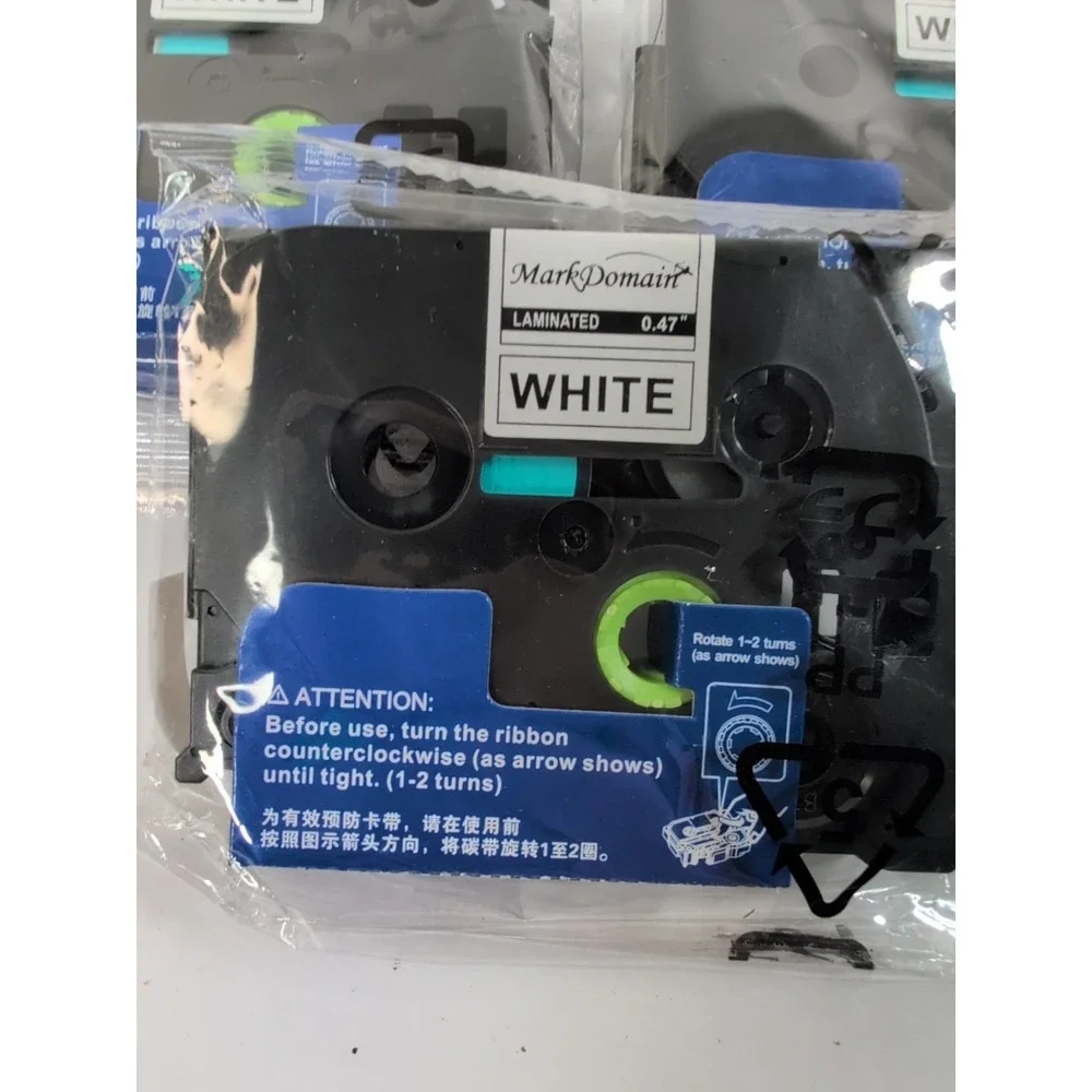 Laminated Tape 12mm 0.47 white / Black compatible with brother New 5 Pack